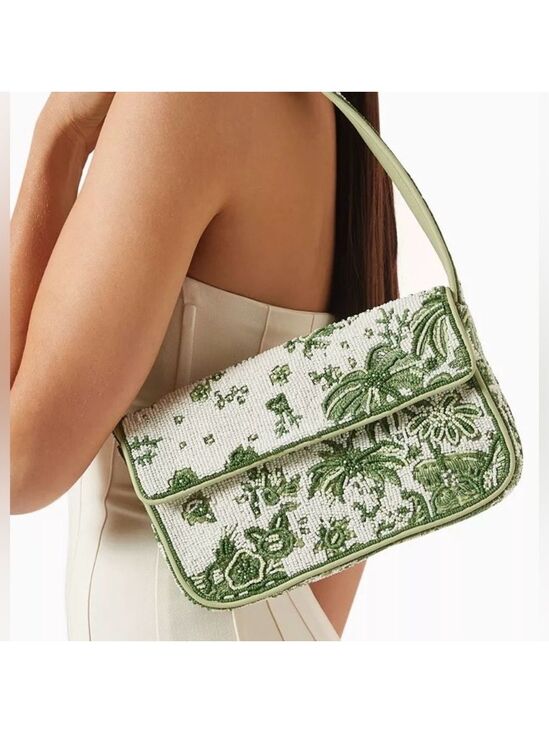 STAUD Handbags - RARE Staud Tommy Beaded Bag - Green and‎ White NWT